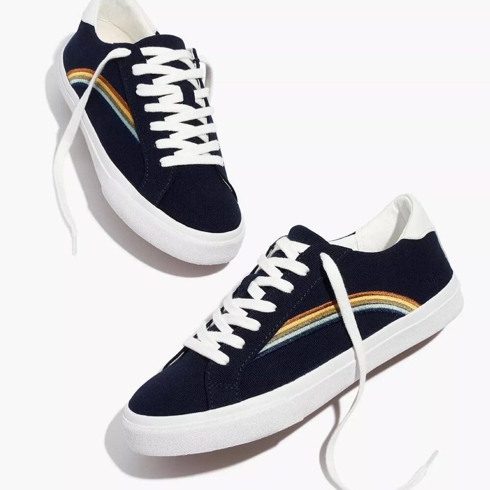 Madewell Sidewalk Low-Top Sneakers in Rainbow Embroidered Canvas Size 7.5 READ